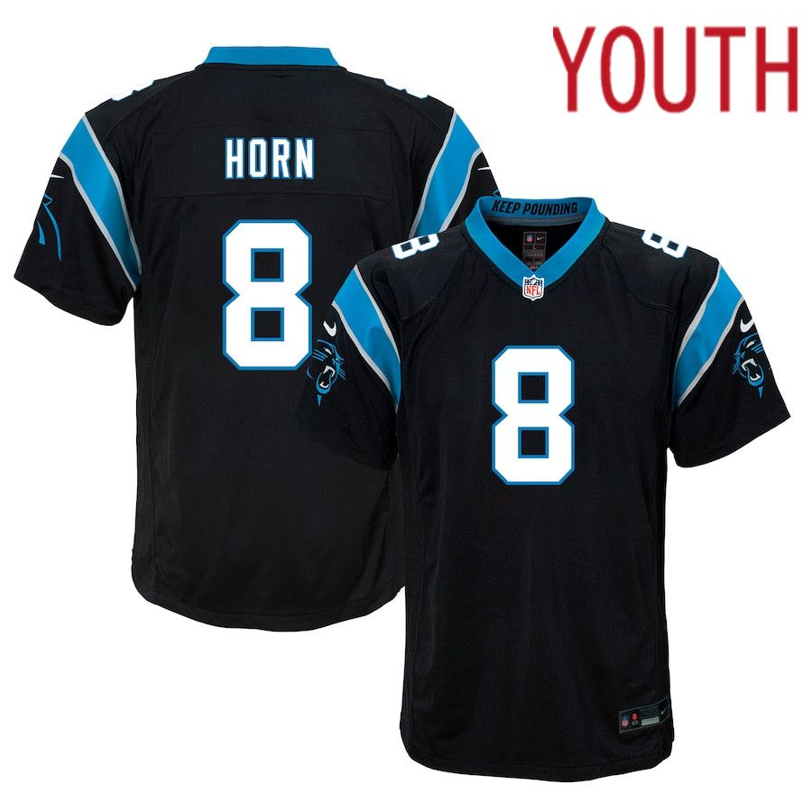 Youth Carolina Panthers 8 Jaycee Horn Nike Black Game NFL Jersey
